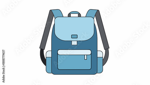 Vibrant blue backpack flat design vector illustration, ideal for travel, school, or daily use, showcasing a modern and minimalist graphic style