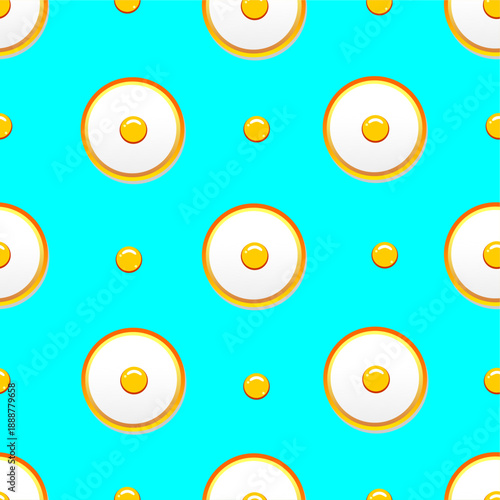 Fried egg seamless pattern. Sunny side up fried egg pattern background. Fried eggs vector seamless pattern. Healthy fried egg pattern background.