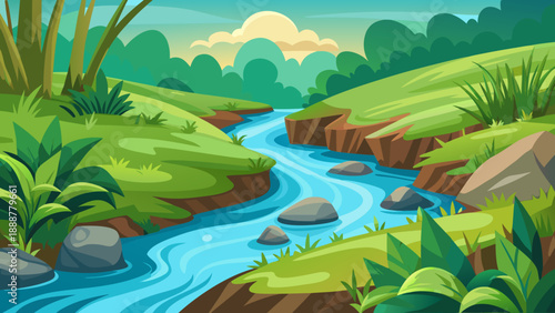 Serene forest river Vector