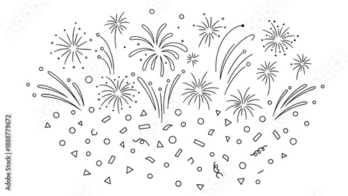 A festive collection of celebratory fireworks, confetti, and sparkling effects, perfect for announcing special occasions and events
