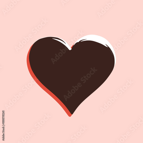 Dark chocolate heart symbolizing sweet love romance and indulgence on light pink background