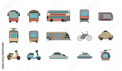 Public transportation icons vector set with editable stroke urban transit outline symbols for maps and apps