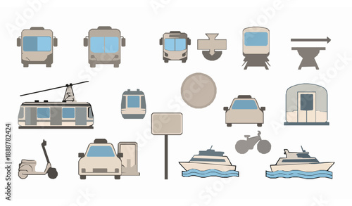 Public transportation icons vector editable stroke transit symbols for navigation maps and signage