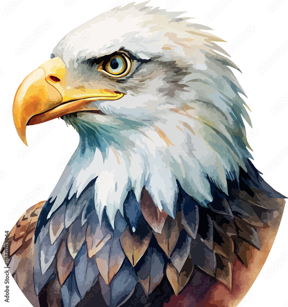 Obraz premium American Eagle Portrait Bird Watercolor Vector Illustration
