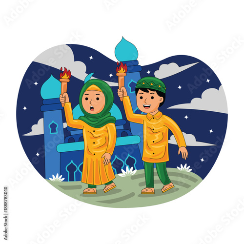 Muslim Man and Woman Holding Torch