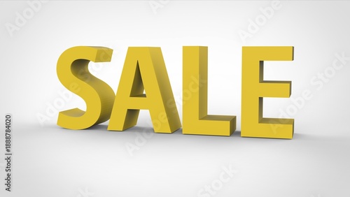 3D Yellow Sale Text on White Background, Discount and Promotion Concept