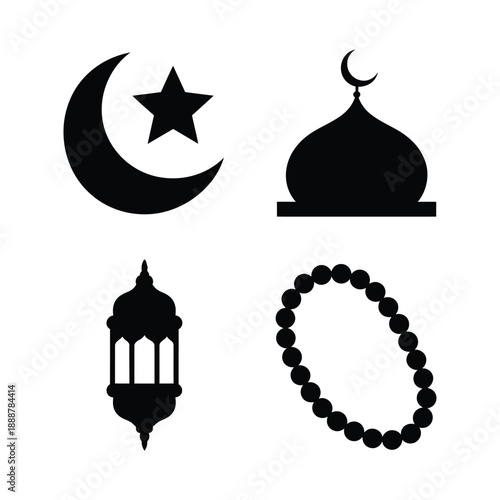 Islamic Symbols and in Black and White crescent star