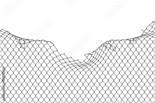 Broken wire mesh fence background
