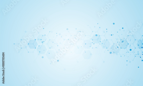 Blue hexagon network pattern background with connected geometric shapes and dots, creating a clean modern look suitable for technology concepts, science themes, data visuals, and decorative design.