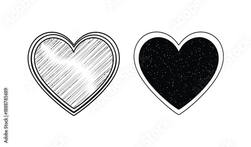 Two heart shapes one filled and one outlined