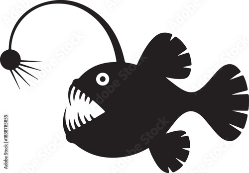 Stylized Black Anglerfish Icon with Lure - Deep Ocean Creature