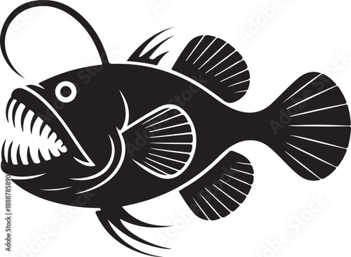 Monochromatic Anglerfish Silhouette Illustration - Deep Sea Predator