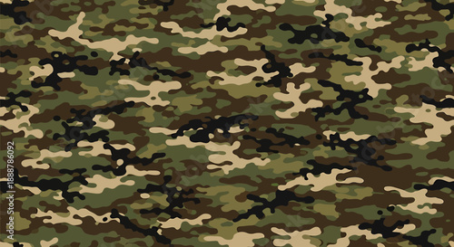 Modern seamless digital camouflage pattern in diverse earthy tones, providing a versatile tactical background for military-inspired designs, textile printing, and robust graphic applications