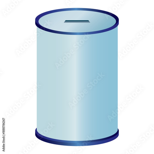 Saving box. Blue Metallic Money Saving Box Vector - Cylindrical Donation Tin for Finance and Charity