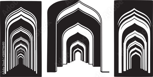 Architectural Arches with Striped Patterns in Black and White