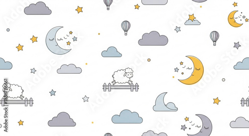 Seamless cute pastel sheep counting dream night pattern