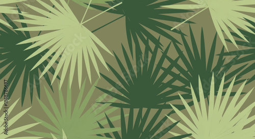 Seamless dark green tropical palm leaf pattern background