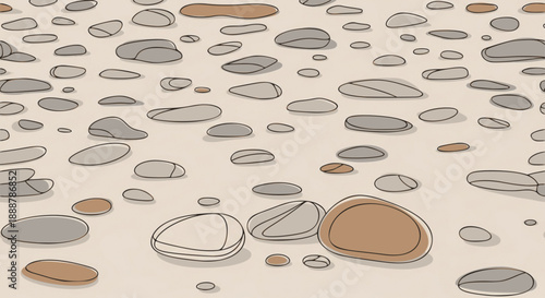 Seamless beige scattered pebble stones texture pattern