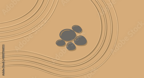 Seamless zen garden stones rake lines pattern