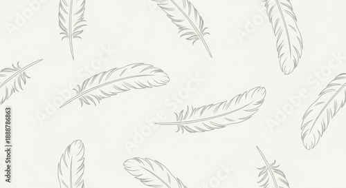 Seamless gray feathers scattered white pattern background