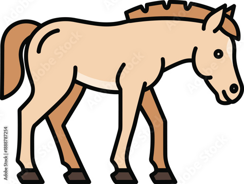 Horse cartoon illustration, stylized farm animal artwork, friendly mascot design, children’s character concept, educational style, cute symbol