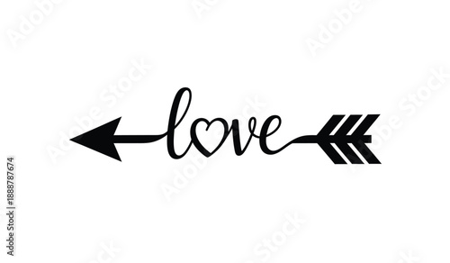 Black love arrow symbol with heart on for valentines day