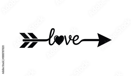 Black love arrow symbol with heart on for valentines day or romantic designs