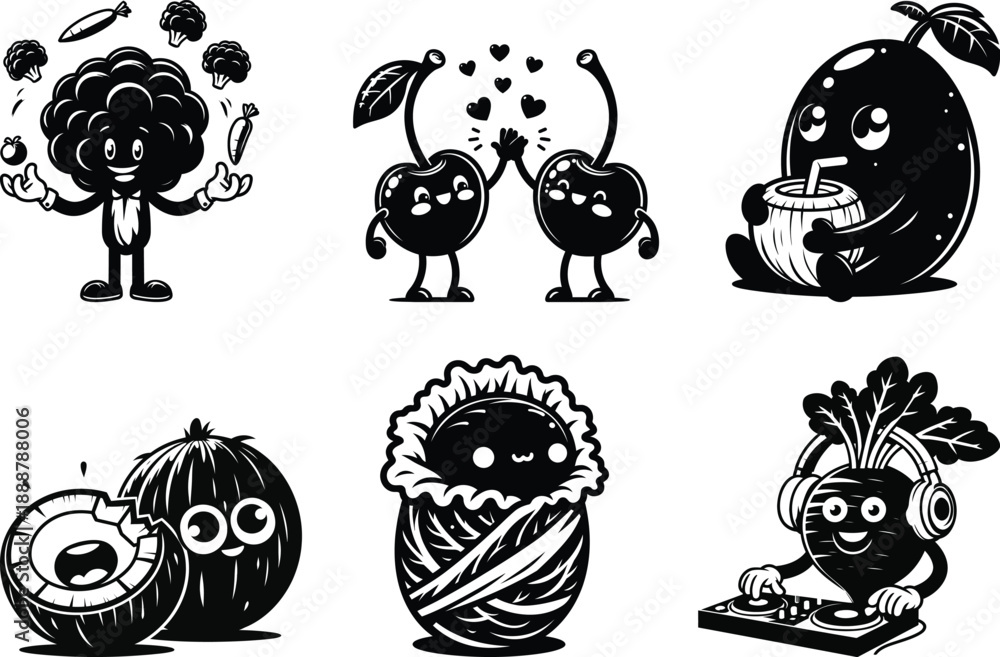 Fototapeta premium Innovative veggie life silhouette bundle set for modern food tech startups and healthy app interface design