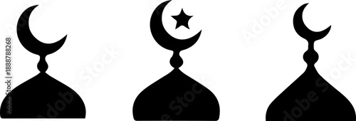 Islamic Mosque Dome Icons Crescent Star Symbols Vector