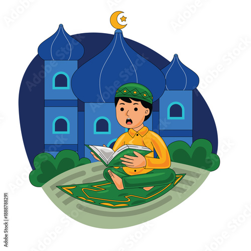 Man Reading Quran on Prayer Mat