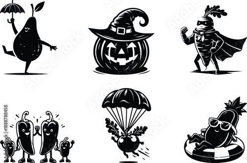 Trendy veggie life silhouette bundle set for social media content creation and healthy living inspiration