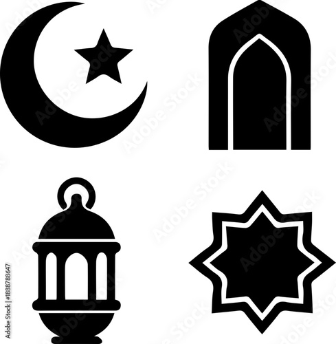 Islamic Ramadan Kareem Symbols Vector Icons Set Outline Design