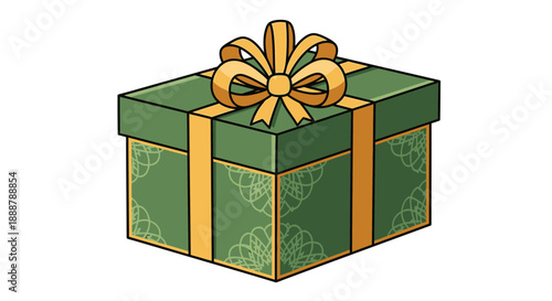 Beautifully wrapped green gift box with a golden ribbon and bow, perfect for celebrations and special occasions