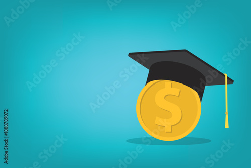 Education finance concept with graduation cap and dollar coin	