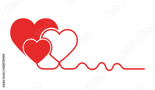 Vector illustration of three intertwined hearts with a wavy line on a pure for love and care concepts