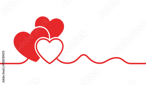 Red heart shapes with a wavy line on a for valentines day or love themed designs and decorations