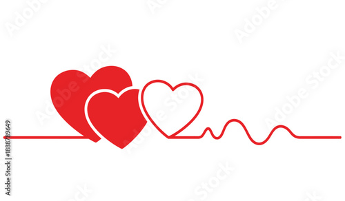 Red heart symbols with electrocardiogram line on for love health concept