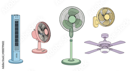Five_fans_of_different_types_and_colors.
