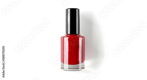 Classic glossy red nail polish bottle with a black cap, highlighting vibrant color and elegant design for manicures.