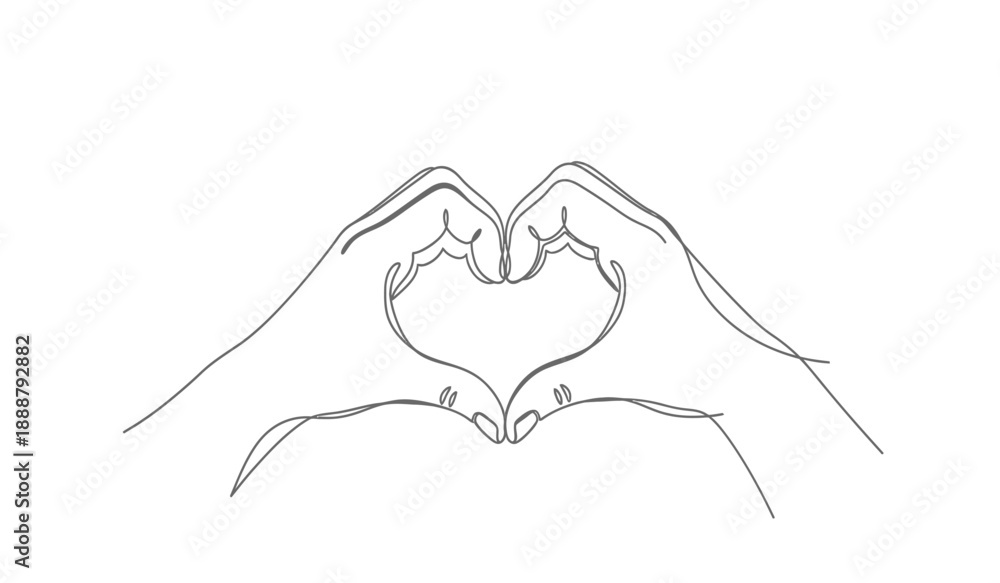 Fototapeta premium A minimalist line drawing of two hands forming a heart shape with their fingers