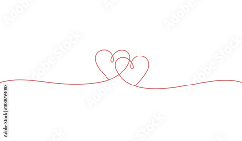 Two intertwined hearts drawn with a red line on a symbolizing love and connection in a simple yet elegant style