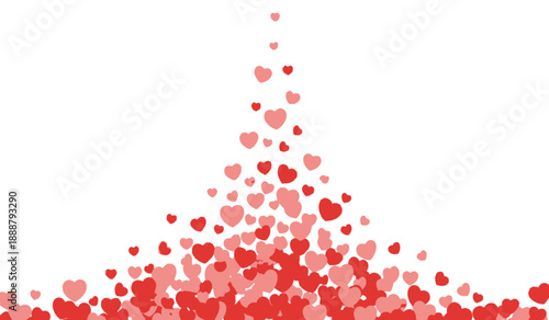 Pyramid of red and pink hearts on for love and valentines day concepts