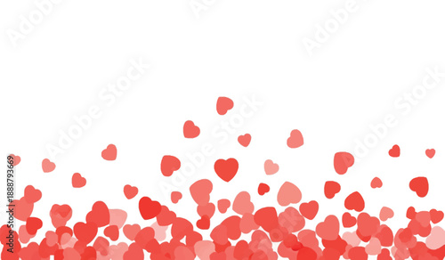 Red heart shapes flying up on for love and valentines day celebration decorations