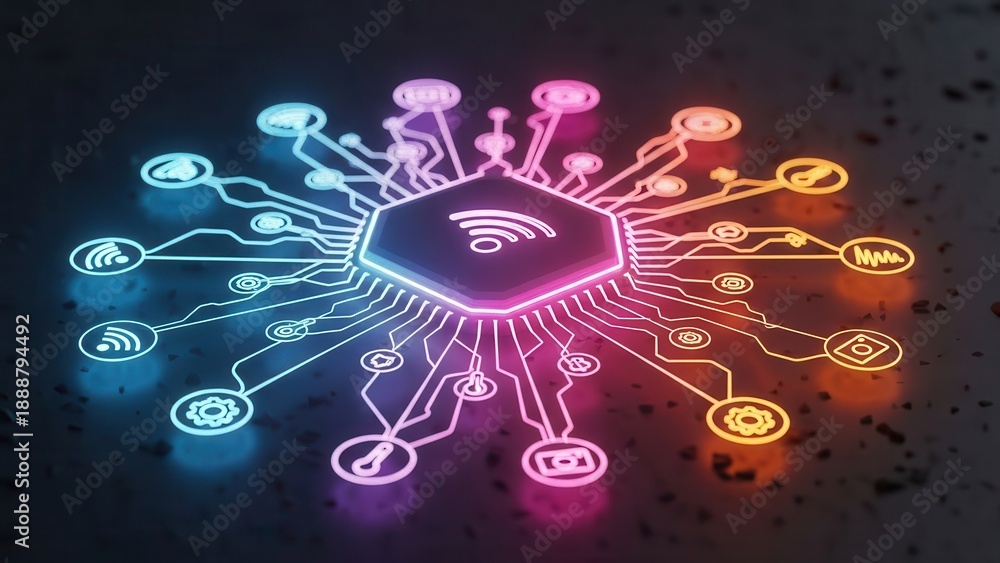 Fototapeta premium Futuristic glowing circuit illustrating interconnected digital network and smart technology