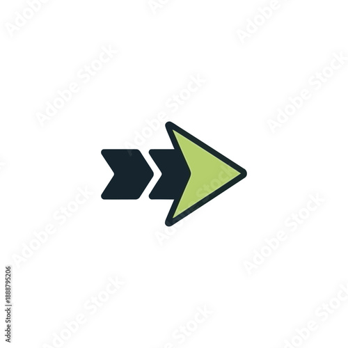 Free Download A green arrow pointing right with a black outline and shadow on a plain background - GFXLoad