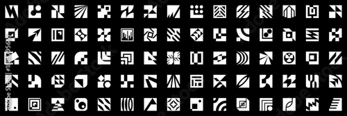 Square logos. Collection of square logos and geometric elements. Abstract symbols for branding, identity, and corporate design. Flat style