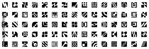 Square logos. Collection of square logos and geometric elements. Abstract symbols for branding, identity, and corporate design. Flat style