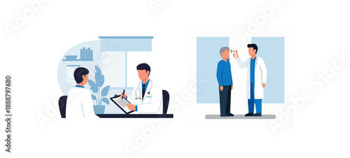 Patients visiting doctor set. isolated on white background
