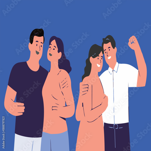 Happy young man standing with his team smiling and confident....