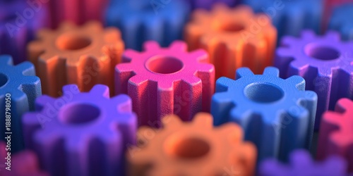 Colorful Plastic Gear Wheels Creating Repeating Mechanical Pattern for Performance Founder Technology Concept Creative Mechanical Rhythm